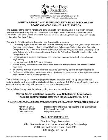 2013 - 2014 Heye Scholarship application - Admissions - Cal Poly ...