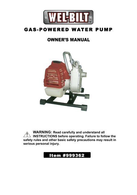 GAS-POWERED WATER PUMP OWNER'S MANUAL