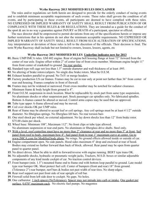 2013 Open Wheel Modified Rules - Wythe Raceway