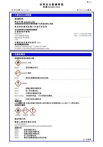 材料安全數據單張 - Halox