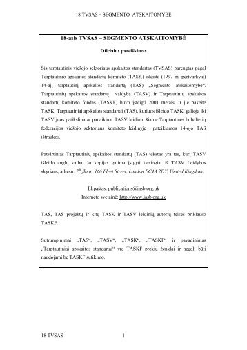 18-asis TVSAS – Segmento atskaitomybė - Finansų ministerija