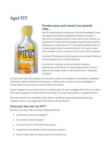 CARATTERISTICHE DI AGEL FIT