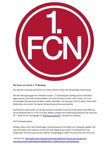 Wir freuen uns auf den 1. FC Nürnberg