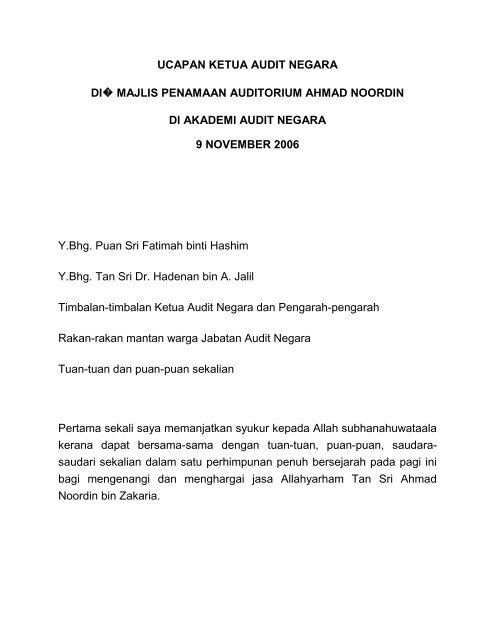 UCAPAN KETUA AUDIT NEGARA DI MAJLIS PENAMAAN ...