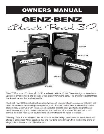 Black Pearl 30 Owners Manual - Genz Benz