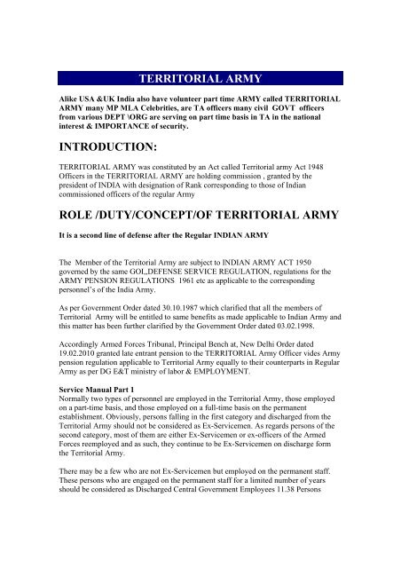 TERRITORIAL ARMY INTRODUCTION: ROLE /DUTY/CONCEPT/OF ...