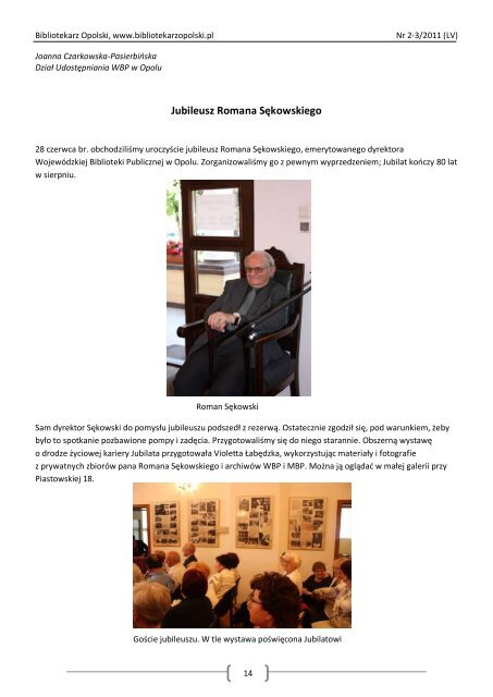 Nr 2-3/2011 (LV) ISSN 2083-7321 - Bibliotekarz Opolski