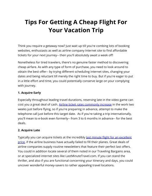 Tips For Getting A Cheap Flight For Your Vacation Trip