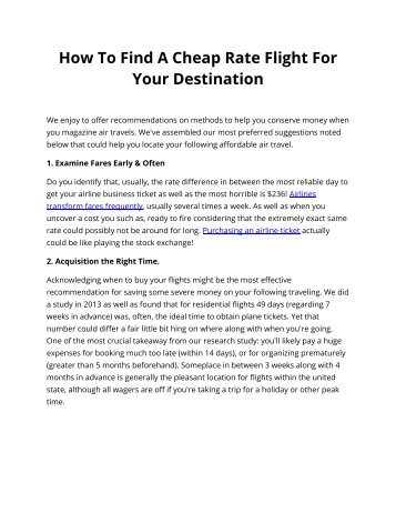 How To Find A Cheap Rate Flight For Your Destination