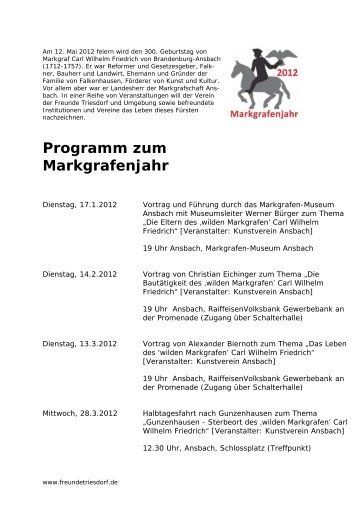 Programm zum Markgrafenjahr - Verein der Freunde Triesdorf