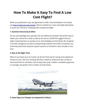 How To Make It Easy To Find A Low Cost Flight?