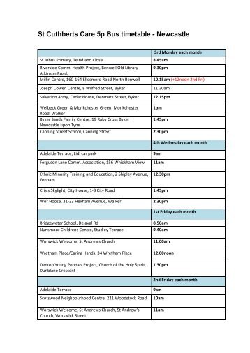 St Cuthberts Care 5p Bus timetable - Newcastle