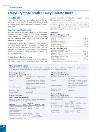 Lauryl Tryptose Broth â¢ Lauryl Sulfate Broth - BVA Scientific