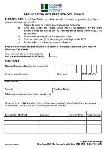 Application Form - St John's School and Community College