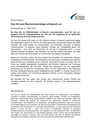 Sias AG setzt Wachstumsstrateg tzt Wachstumsstrategie erfolgreich ...