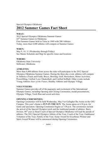 Summer Games Fact Sheet - Special Olympics Oklahoma