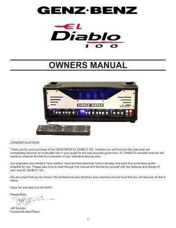 EL DIABLO 100 Owners Manual - Genz Benz