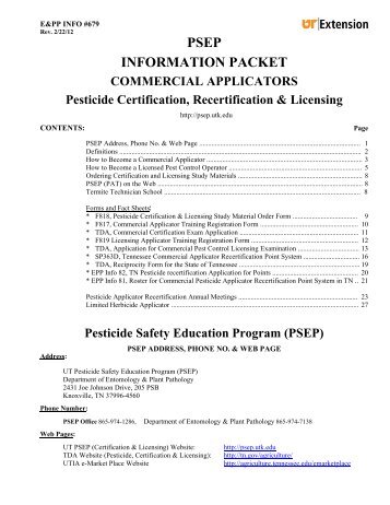 PSEP INFORMATION PACKET - Entomology and Plant Pathology