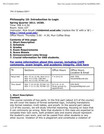 Phil 10 Syllabus S2011 - UCSD Department of Philosophy