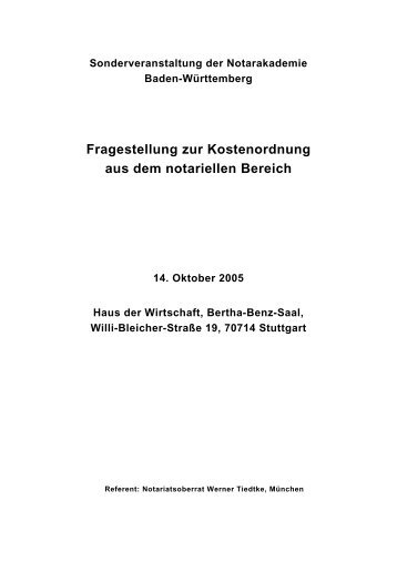 Fragestellungen zur Kostenordnung aus dem ... - Justizportal