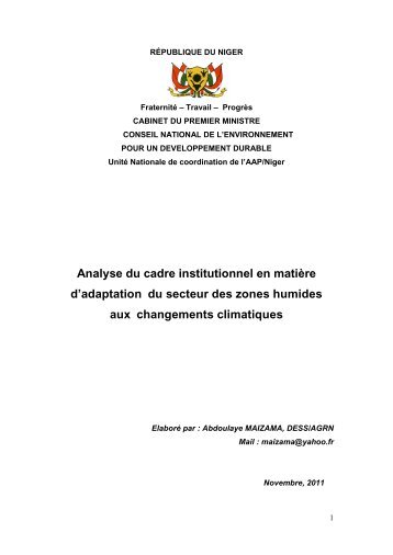 Analyse du cadre institutionnel en matiÃ¨re d'adaptation du secteur ...