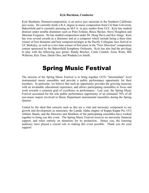 Spring Music Festival - University of California, Irvine