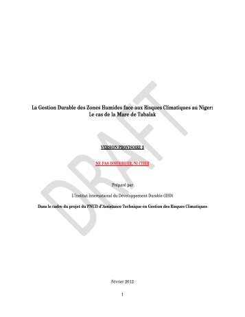 La Gestion Durable des Zones Humides face aux Risques ...