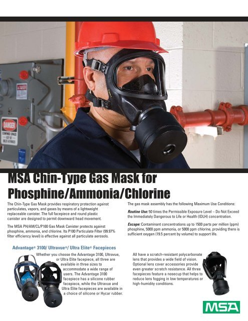 MSA Chin-Type Gas Mask for Phosphine/Ammonia/Chlorine - Scene7