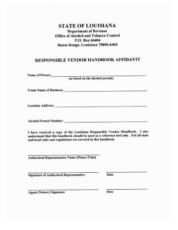 Responsible Vendor Handbook. - ATC - Louisiana