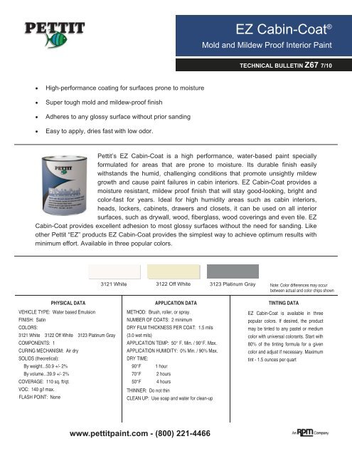 Ez Cabin Coat Product Data Sheet Pettit Marine Paint