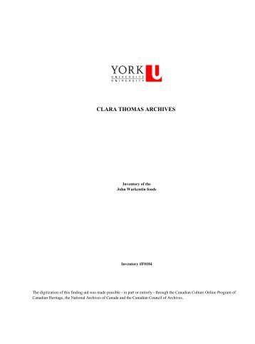 CLARA THOMAS ARCHIVES - York University