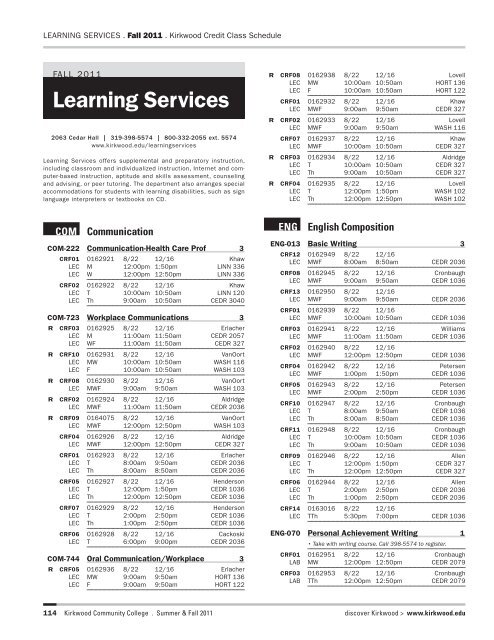 Summer/Fall 2011 Credit Class Schedule - Kirkwood Community ...