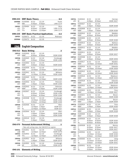 Summer/Fall 2011 Credit Class Schedule - Kirkwood Community ...