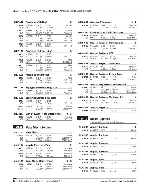 Summer/Fall 2011 Credit Class Schedule - Kirkwood Community ...