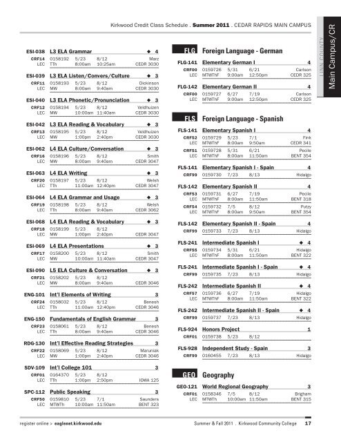 Summer/Fall 2011 Credit Class Schedule - Kirkwood Community ...