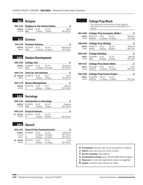 Summer/Fall 2011 Credit Class Schedule - Kirkwood Community ...