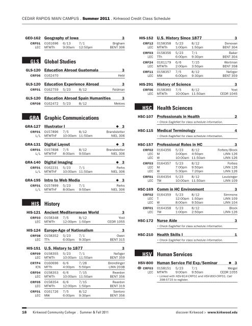 Summer/Fall 2011 Credit Class Schedule - Kirkwood Community ...