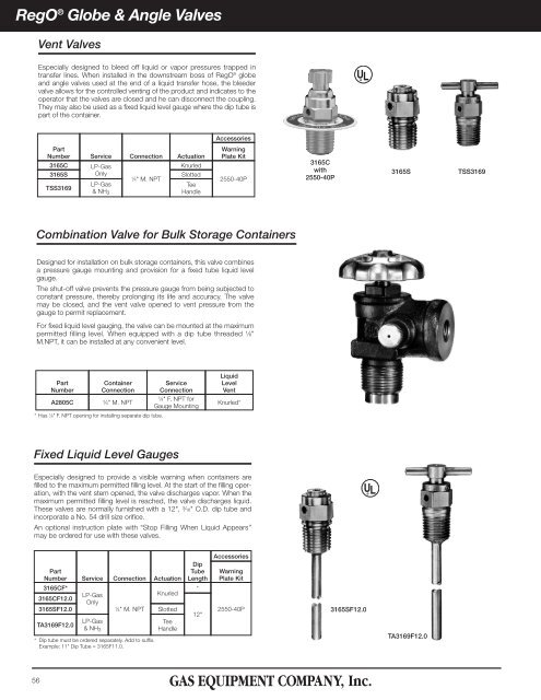 RegOÂ® Cylinder & Service Valves - Gas Equipment Company, Inc.