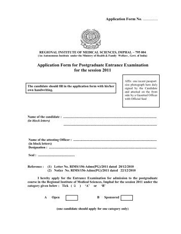 Application Form for Postgraduate Entrance Examination for the ...