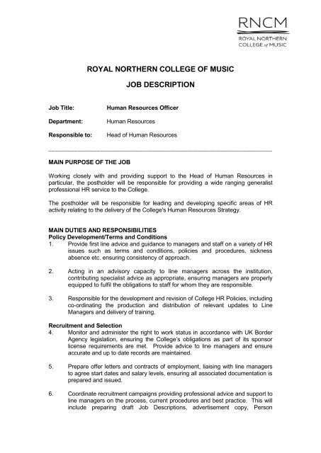 Job DescriptionJob Description Royal Northern College Of Music
