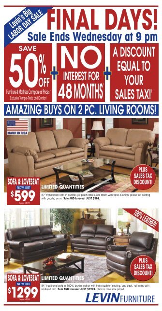 A DISCOUNT EQUAL TO YOUR SALES TAX!â  - Levin Furniture