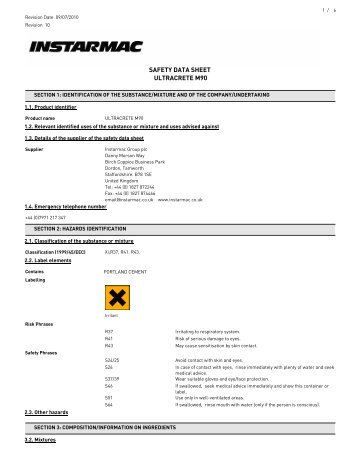 SAFETY DATA SHEET ULTRACRETE M90 - Durey Castings
