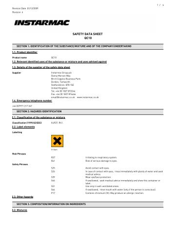 SAFETY DATA SHEET QC10 - Durey Castings