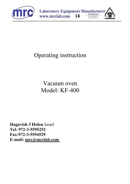 Operating instruction Vacuum oven Model: KF-400 - MRC