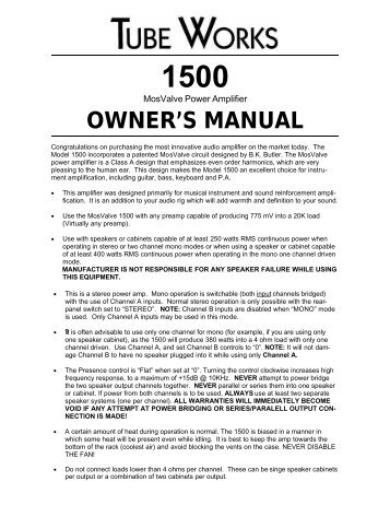 OWNER'S MANUAL - Genz Benz