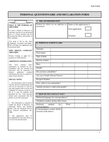 personal questionnaire and declaration form - Principal Officers ...