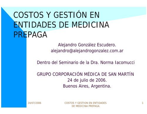 costos y gestiÃ³n en entidades de medicina prepaga - Alejandro ...
