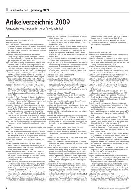 Inhaltsverzeichnis 2009 - Allgemeine Fleischer Zeitung