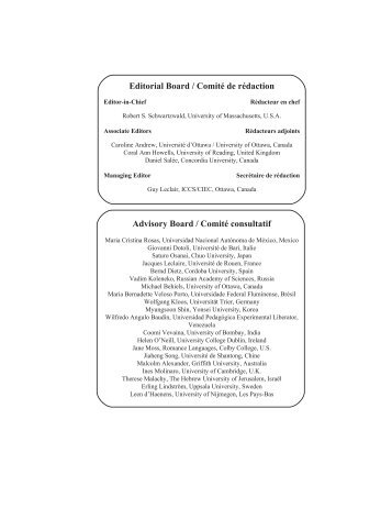 International Journal of Canadian Studies / Revue internationale d