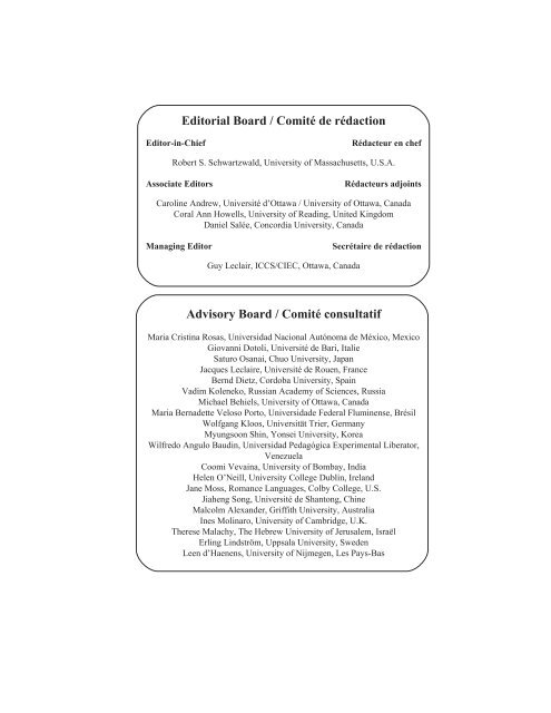 Editorial Board Comita C De Ra C Daction Editor In Chief Ra C Dacteur En